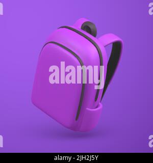 Cute cartoon purple backpack. 3d realistic school bag. Back to school concept. Vector illustration. Stock Vector