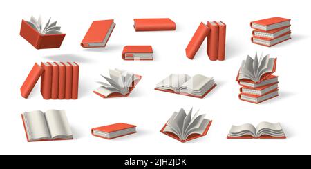 Set of 3d cute cartoon books. Realistic bookss with shaddow. Education and online class concept. Vector illustration. Stock Vector