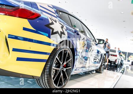 Presentation of BMW 8 X Jeff Koons in Zagreb, Croatia, on July 14, 2022. The 8 X Jeff Koons is a limited-edition 2023 BMW M850i Gran Coupe designed by american artist Jeff Koons. BMW will only sell 99 copies of the car worldwide. Stock Photo