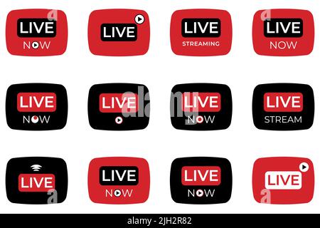 Collection of Live streaming symbol for web and app. Live stream icon set. Flat vector illustration Stock Vector