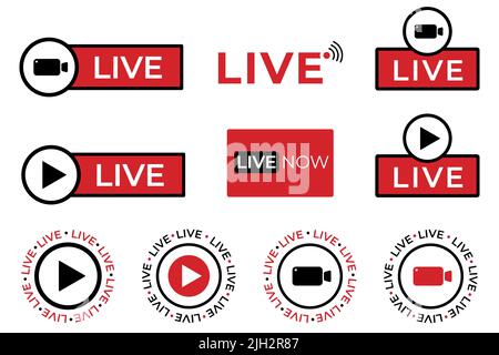 Collection of Live streaming symbol for web and app. Live stream icon set. Flat vector illustration Stock Vector