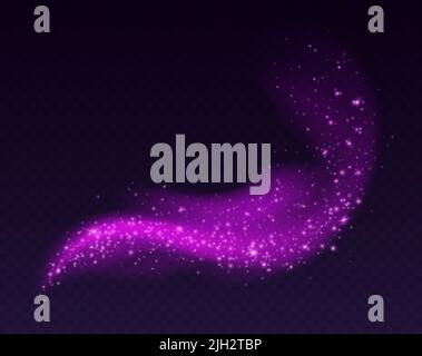 Magic cloud with sparkles, purple fairy stardust with sparks. Shiny fog for a witch spell, cosmic dust Stock Vector
