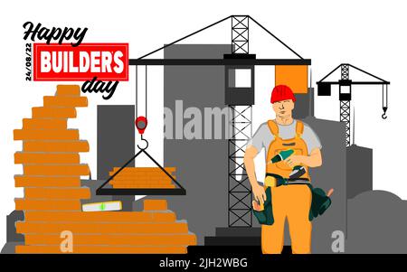 Builders day, engineers day, crane operators day, architects day, labor day concept vector illustration Stock Vector