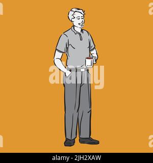 1950s or 1960’s man drinking coffee and woman waving Stock Vector