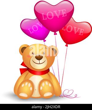 Teddy bear and balloon. Baby teddy bear plush toy holding a heart ...