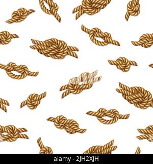 Yellow nautical rope knots set over beige background, vector illustration Stock Vector