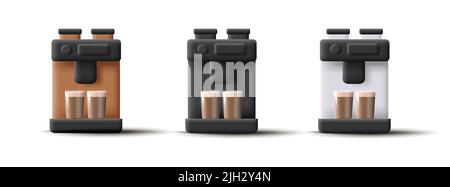 3d set of icons of coffee machine with mugs Stock Vector