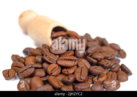 Roasted coffee beans against white background Stock Photo