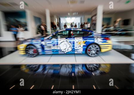 Presentation of BMW 8 X Jeff Koons in Zagreb, Croatia, on July 14, 2022. The 8 X Jeff Koons is a limited-edition 2023 BMW M850i Gran Coupe designed by american artist Jeff Koons. BMW will only sell 99 copies of the car worldwide. Stock Photo