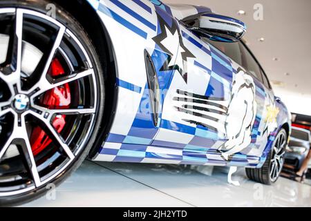 Presentation of BMW 8 X Jeff Koons in Zagreb, Croatia, on July 14, 2022. The 8 X Jeff Koons is a limited-edition 2023 BMW M850i Gran Coupe designed by american artist Jeff Koons. BMW will only sell 99 copies of the car worldwide. Stock Photo