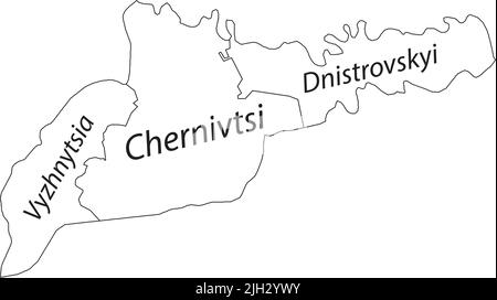 White tagged map of raions of the CHERNIVTSI OBLAST, UKRAINE Stock Vector