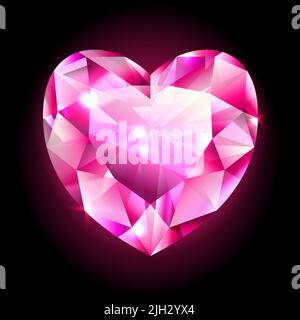 Design element, red heart shaped diamond isolated on black Stock Vector