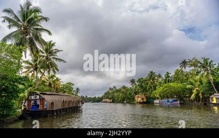 Scenic Kerala House boat cruise in Kumarakom, Kerala, India Stock Photo