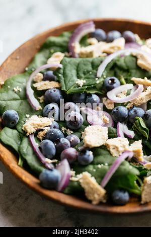 New Zealand Spinach with Blueberries and Vegan Feta