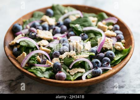 New Zealand Spinach with Blueberries and Vegan Feta