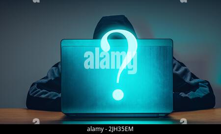 Anonymous working at a computer. Hacker attacks, hacking of sites and production of malicious software concept Stock Photo