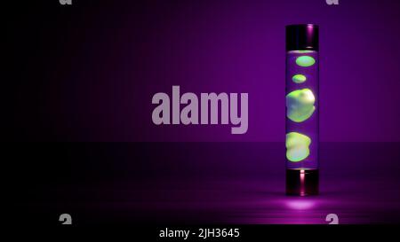 Shining green lava lamp on pink dark background with empty space - abstract 3D illustration Stock Photo