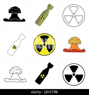 nuclear bomb set icon vector. radiation sign set vector. nuclear explosion set vector Stock Vector
