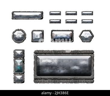 Set of realistic textured stone buttons, panels and elements Stock ...