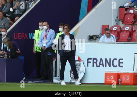 France's Head Coach Corinne Diacre during the UEFA Women European Championship Group D match between France and Belgium at the New York Stadium, Rotherham on Thursday 14th July 2022. (Credit: Mark Fletcher | MI News) Credit: MI News & Sport /Alamy Live News Stock Photo