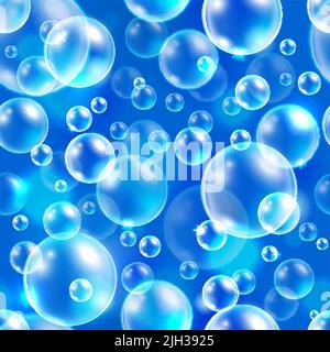 Square element seamless vector background, abstract blue pattern with air bubbles Stock Vector