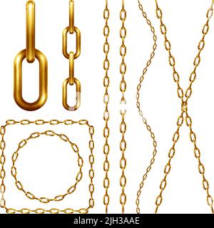Set of golden chain, isolated on white Stock Vector