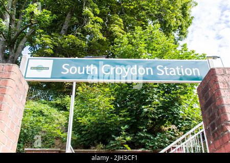 South Croydon station board at side entrance Stock Photo