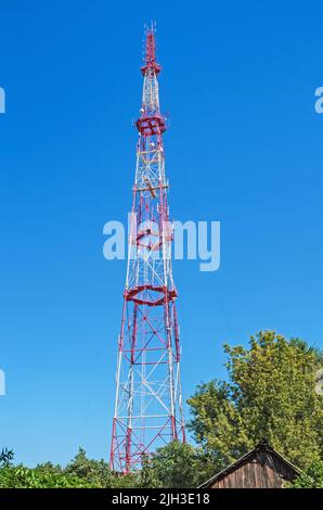 Antenna of radio transmitting center. In Soviet times, it was used as object for suppressing foreign enemy radio signals Stock Photo