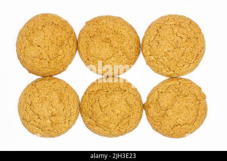 Oatmeal cookies on white background. Isolated. Oatmeal Raisin Cookies made from an oatmeal-based dough whose ingredients include flour, sugar, eggs Stock Photo