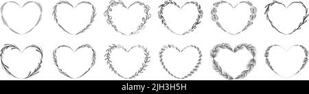 Collection of heart shape leaf wreath element decorative design for invitation card template Stock Vector