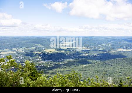 The view of North Adams, Massachusetts, USA, from Mount Greylock, the tallest mountain in the state, in the Berkshires.