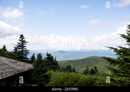 The view of the Berkshires from Mount Greylock, the tallest mountain in Massachusetts, USA, on a summer day. Stock Photo