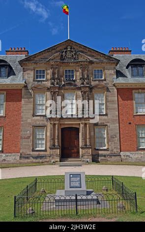 Woke National Trust removal of black african sundial,in front of Dunham Massey Hall, while flying the Ethiopian Flag, Altrinchma, Cheshire,England, UK Stock Photo