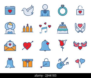 Set of icons related to wedding, party. Lineal color icon style. Simple design editable Stock Vector