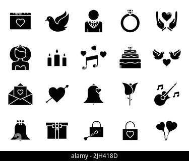 Set of icons related to wedding, party. Solid icon style, glyph. Simple design editable Stock Vector