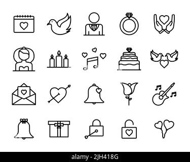 Set of icons related to wedding, party. line icon style. Simple design editable Stock Vector