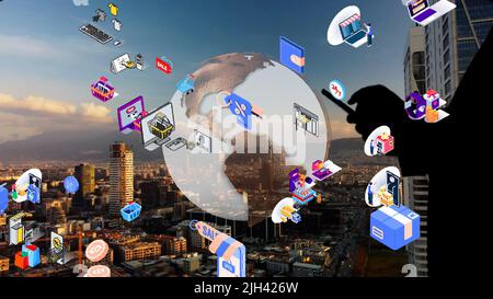 Mobile communication network concept. IoT Internet of Things. Stock Photo