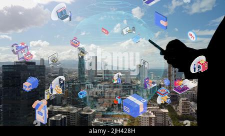 Mobile communication network concept. IoT Internet of Things. Stock Photo