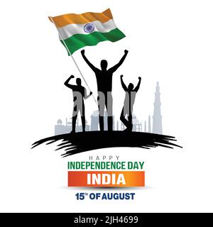 happy Independence day India. flag with group of people. vector illustration design Stock Vector