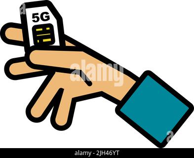 Hand with 5G SIM card. Editable vector. Stock Vector