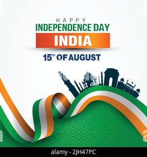 15th August happy national day India with waving flag. vector illustration design Stock Vector