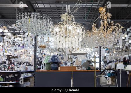 salon selling crystal chandeliers and wall sconces Stock Photo