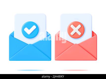 3D Paper Envelope with Tick and Cross Sign Stock Vector