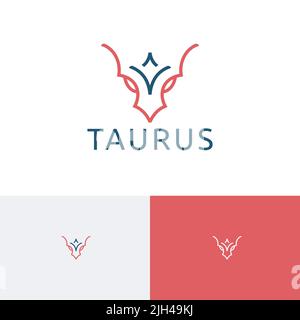 Horned Myth Taurus Head Abstract Line Style Logo Stock Vector