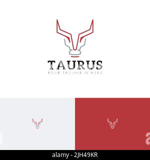 Horned Taurus Head Abstract Line Style Logo Stock Vector