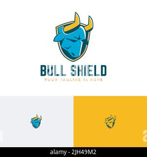 Strong Protection Bull Shield Horned Head Sport Logo Stock Vector