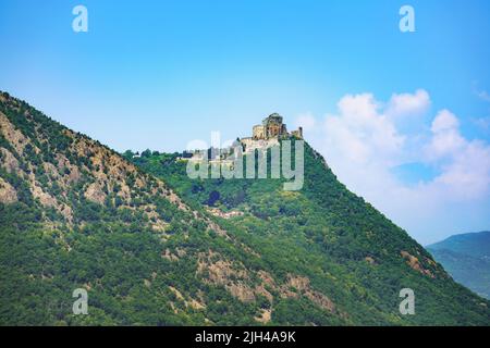 View of Sacra di San Michele abbey from Avigliana Castle in Piedmont Region Northern Italy Stock Photo