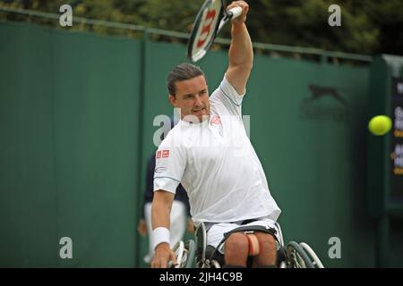 Gordon Reid of Great Britain in the singles wheelchair tennis championships at Wimbledon 2022 Stock Photo