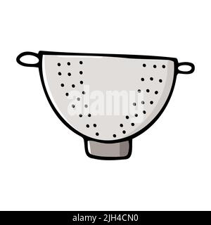 Doodle hand-drawn sifting dish. Outline sieve, skimmer, strainer ...