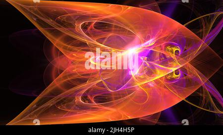 Red flames wings. Glowing futuristic background with lighting effects. Creative abstract design. Fractal art with abstract fire shapes. Stock Photo